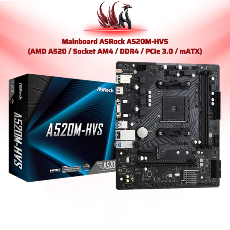 Mainboard ASRock A520M-HVS AMD A520 AM4 DDR4 Micro-ATX – Bo Mạch Chủ Giá Rẻ Ổn Định Cho PC Gaming | HOCO STORE PC