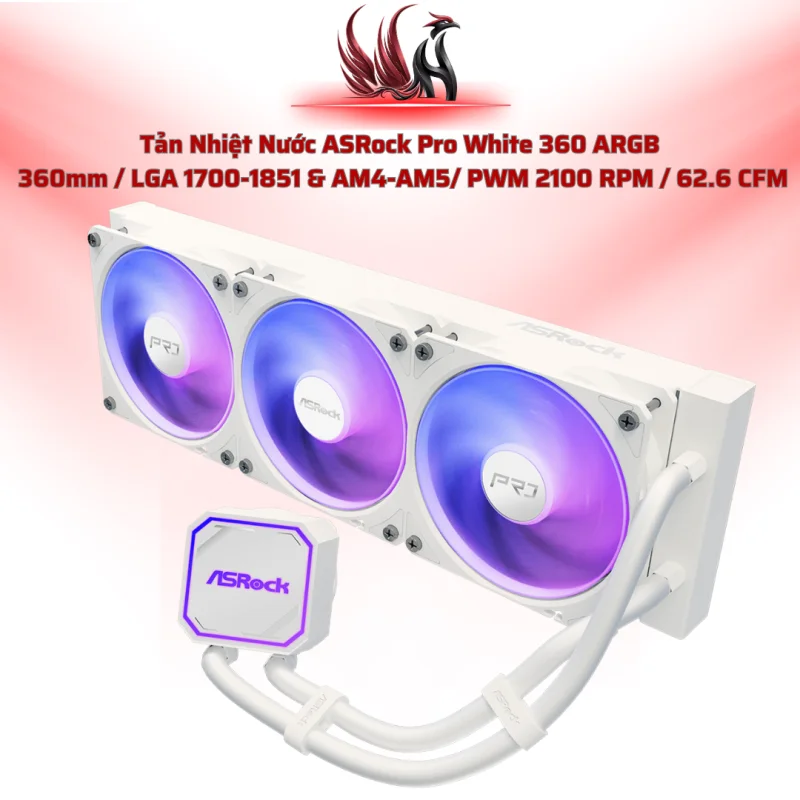 Tản Nhiệt Nước ASRock Pro White 360 ARGB – AIO 360mm White Build Cao Cấp | HOCO STORE PC