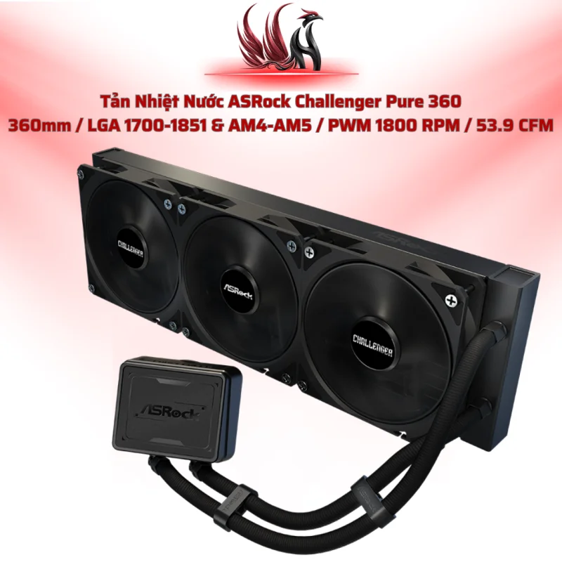 Tản Nhiệt Nước ASRock Challenger Pure 360 ARGB – AIO 360mm Hiệu Năng Cao Cho Gaming PC | HOCO STORE PC