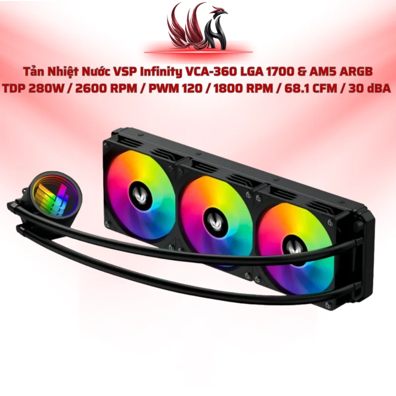 Tản Nhiệt Nước VSP Argos VCA-360 Black ARGB 360MM – Hiệu Năng Mạnh Cho Gaming PC Cao Cấp | HOCO STORE PC