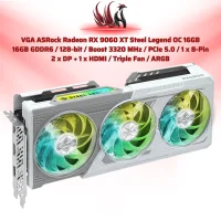 VGA ASRock Radeon RX 9060 XT Steel Legend OC 16GB  16GB GDDR6 / 128-bit / Boost 3320 MHz / PCIe 5.0 / 1 x 8-Pin  2 x DP + 1 x HDMI / Triple Fan / ARGB | HOCO STORE PC