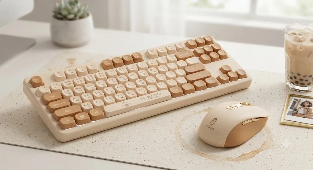 Bộ Bàn Phím Chuột T-Wolf TF660 Urban Women MilkTea