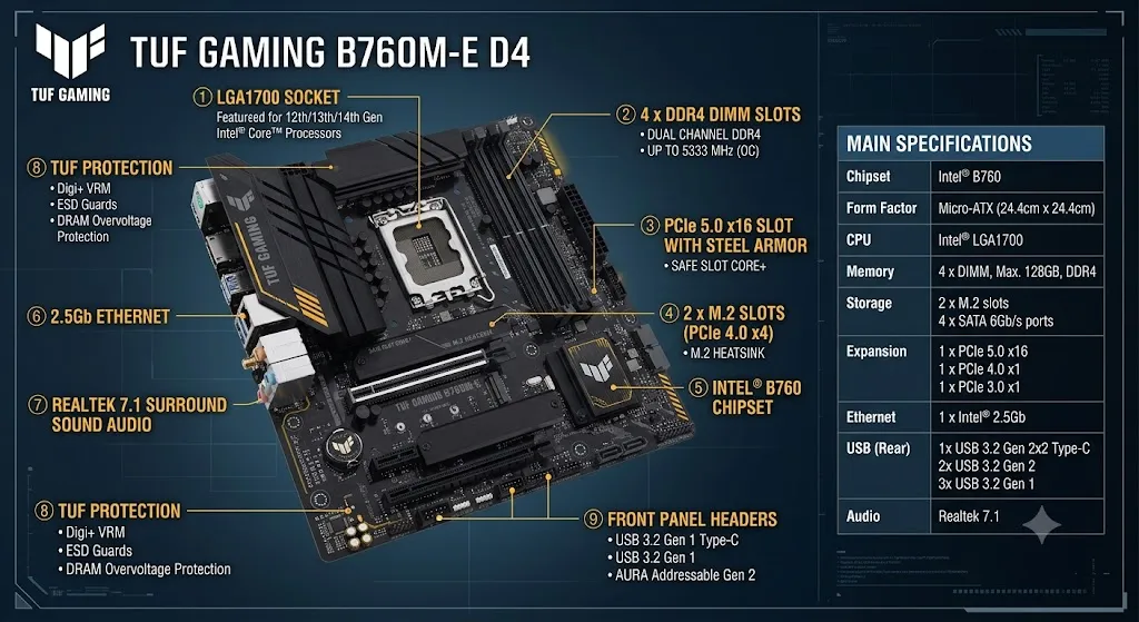 Mainboard ASUS TUF GAMING B760M-E D4 DDR4