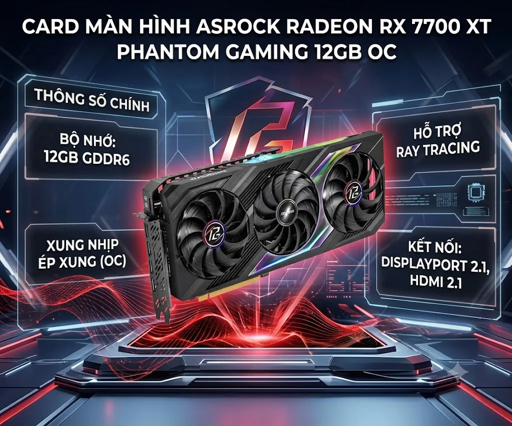 Card Màn Hình ASRock Radeon RX 7700 XT Phantom Gaming 12GB OC