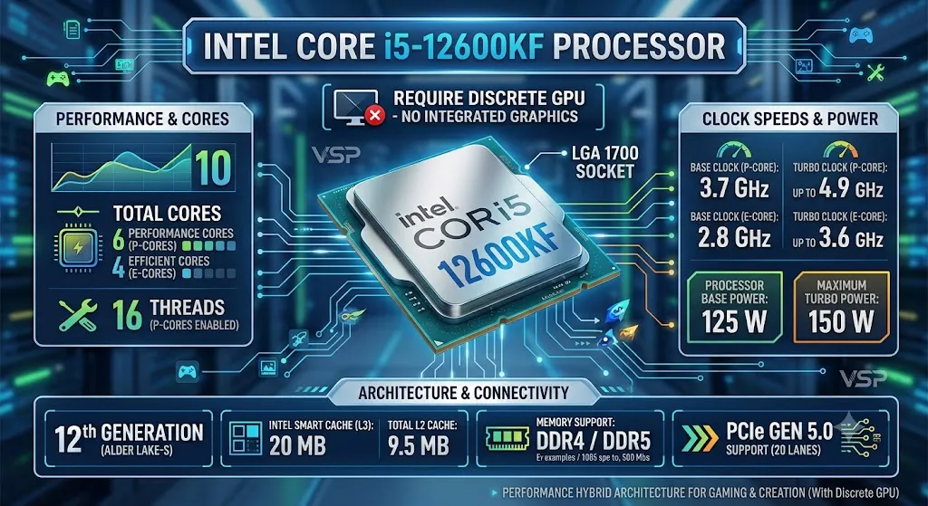 CPU Intel Core i5-12600KF 10 Nhân 16 Luồng