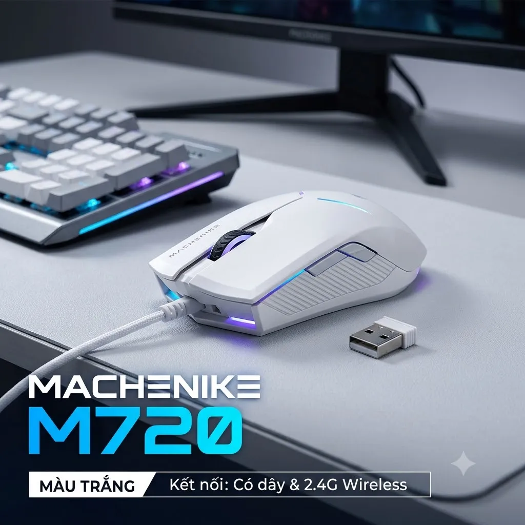 Chuột Gaming Machenike M720 Wireless 2.4G Màu Trắng