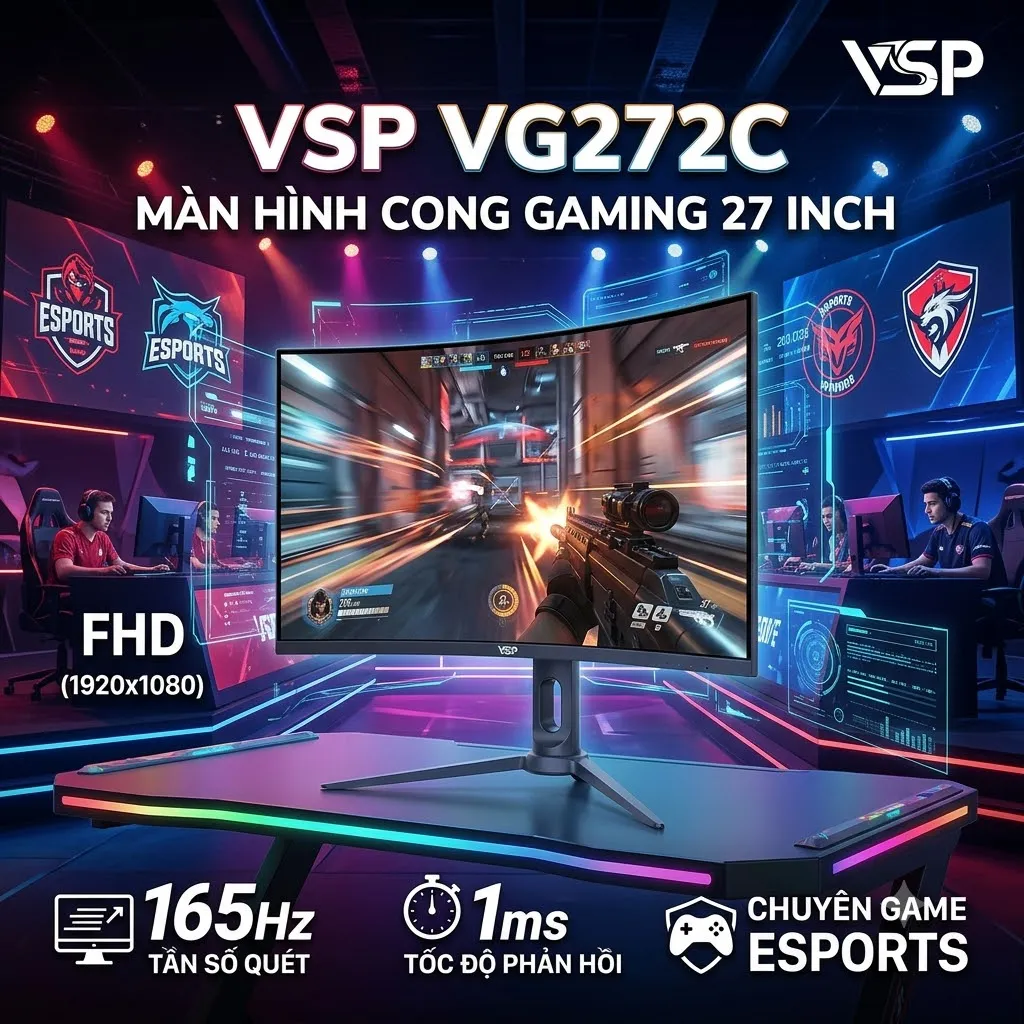 Màn Hình Cong VSP VG272C 27 Inch FHD 165Hz Gaming