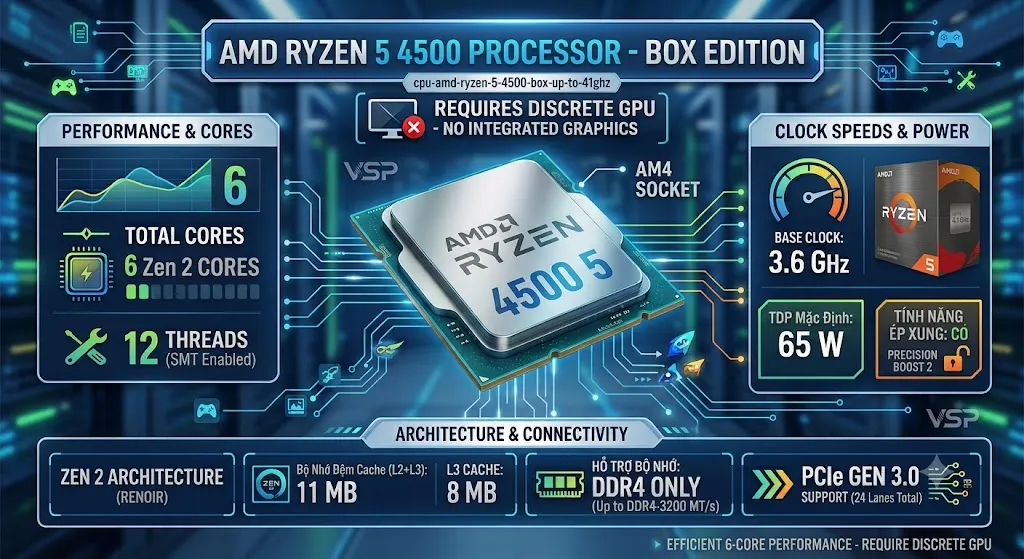 CPU AMD Ryzen 5 4500 BOX 6 Nhân 12 Luồng