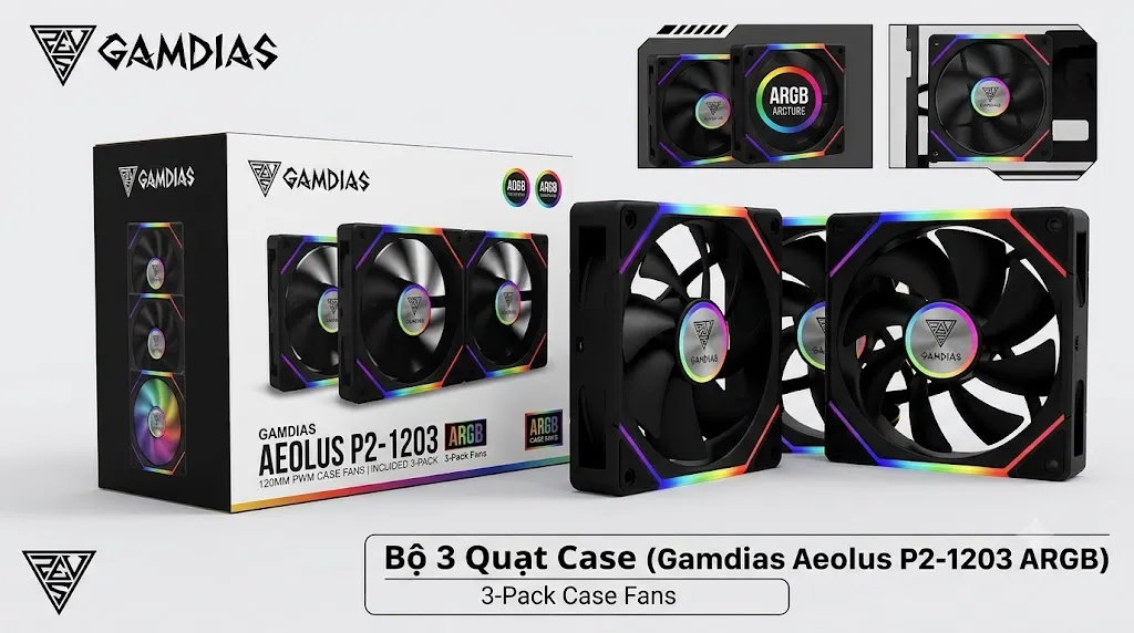 Bộ 3 Fan Case GAMDIAS AEOLUS P2-1203 ARGB