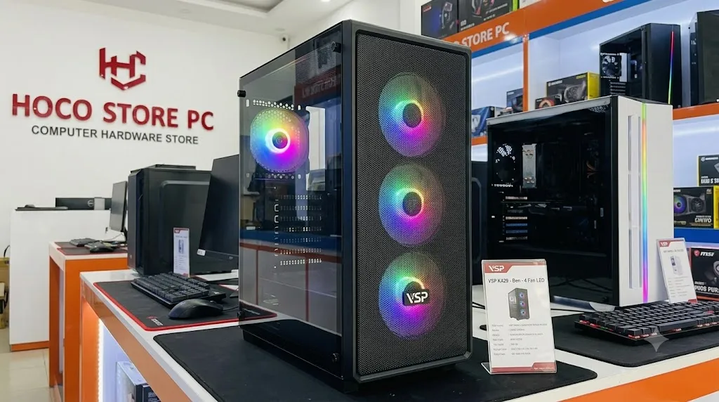 Vỏ Case Máy Tính Gaming VSP KA29 Đen Kèm 4 Fan LED