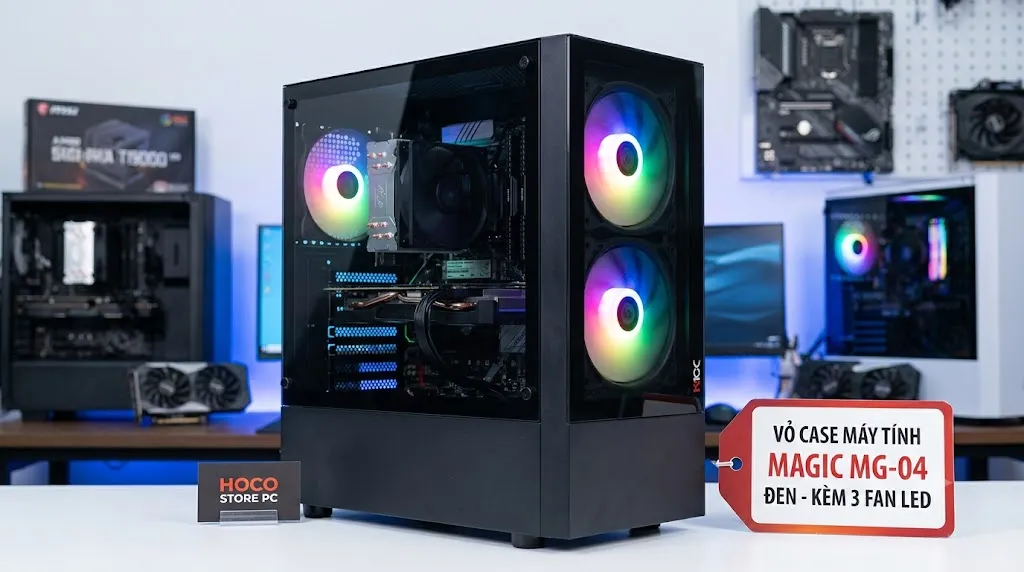 Vỏ Case Máy Tính Magic MG-04 Đen Kèm 3 Fan LED