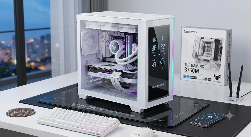 Vỏ Case Máy Tính Gamer X3 Pro White Hiển Thị Nhiệt Độ