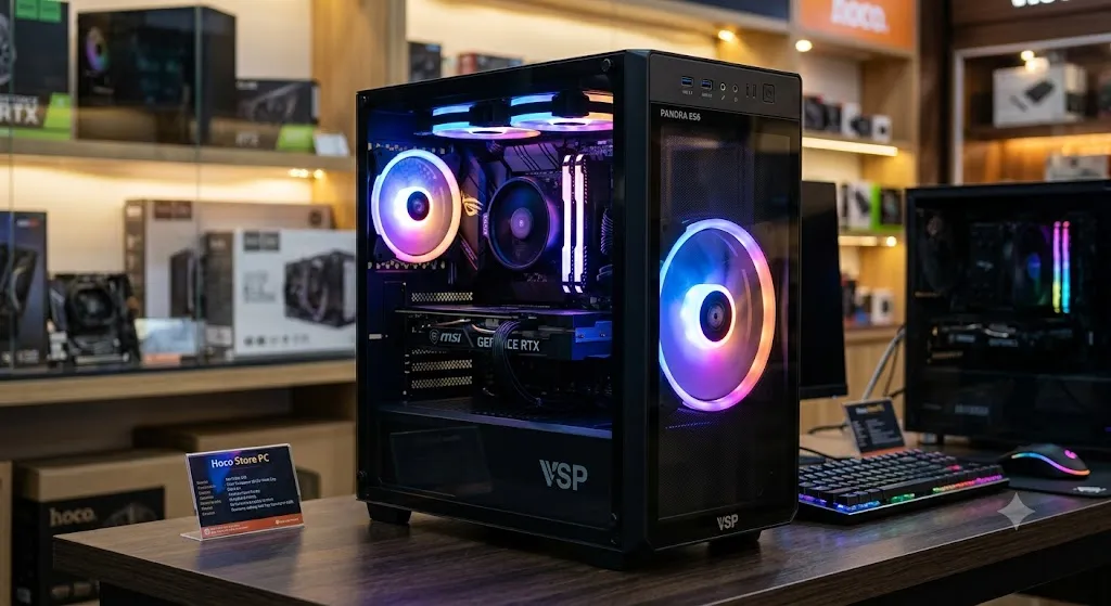 Vỏ Case Máy Tính VSP Panora ES6 Kèm 1 Fan 20cm Và 2 Fan 12cm