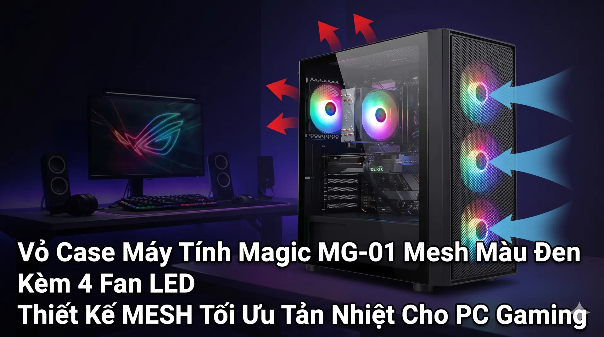 Vỏ Case Magic MG-01 Mesh Đen Kèm 4 Fan LED Chính Hãng | HOCO STORE PC