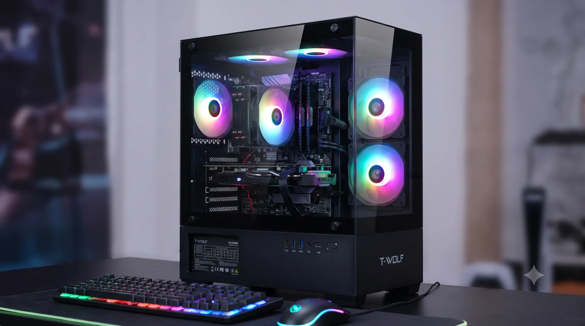 Vỏ Case Máy Tính Bể Cá T-Wolf CG300 Đen