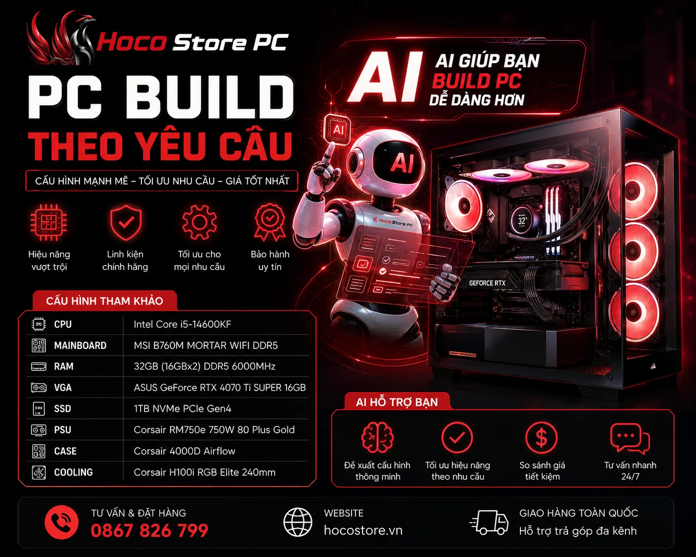 Build PC Theo Yêu Cầu Bằng AI: Công Nghệ Tối Ưu Hóa Hiệu Năng Tại Hoco Store PC