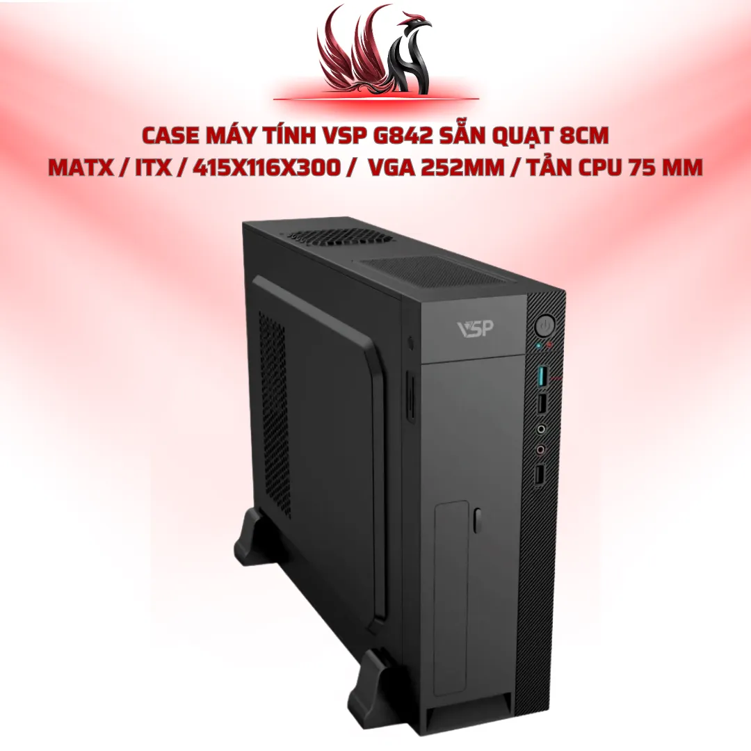 Case Máy Tính VSP G842 Sẵn Quạt 8cm MATX / ITX / 415x116x300 /  VGA 252mm / tản CPU 75 mm | HOCO STORE PC