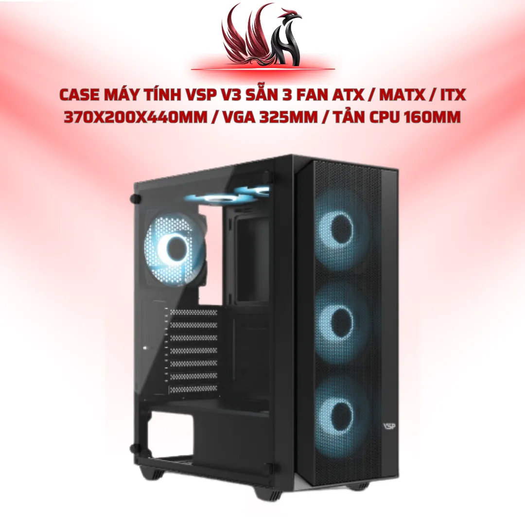 Case Máy Tính VSP V3 Sẵn 3 Fan ATX / MATX / ITX 370x200x440mm / VGA 325mm / Tản CPU 160mm | HOCO STORE PC