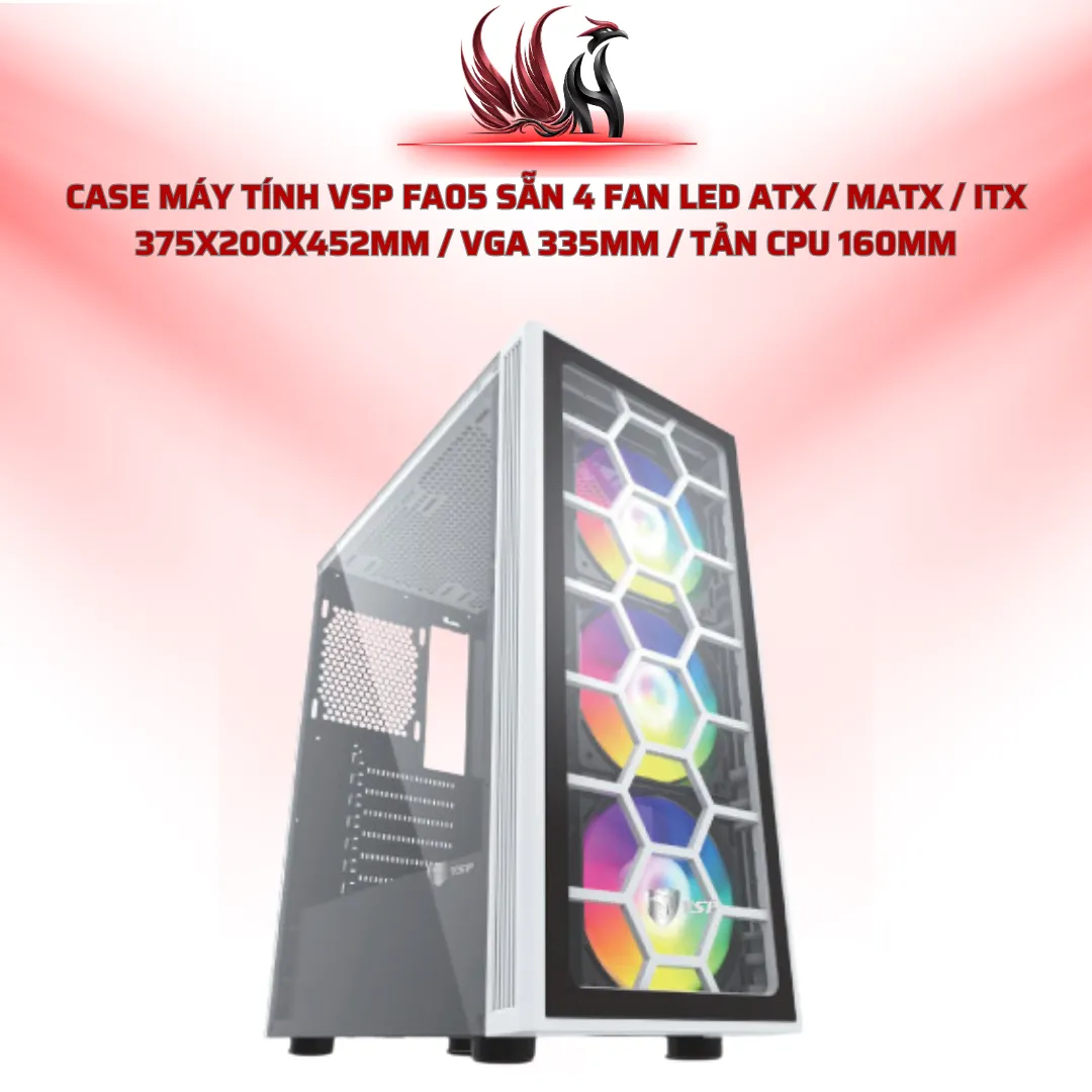 Case Máy Tính VSP FA05 Sẵn 4 Fan LED ATX / MATX / ITX 375x200x452mm / VGA 335mm / Tản CPU 160mm | HOCO STORE PC