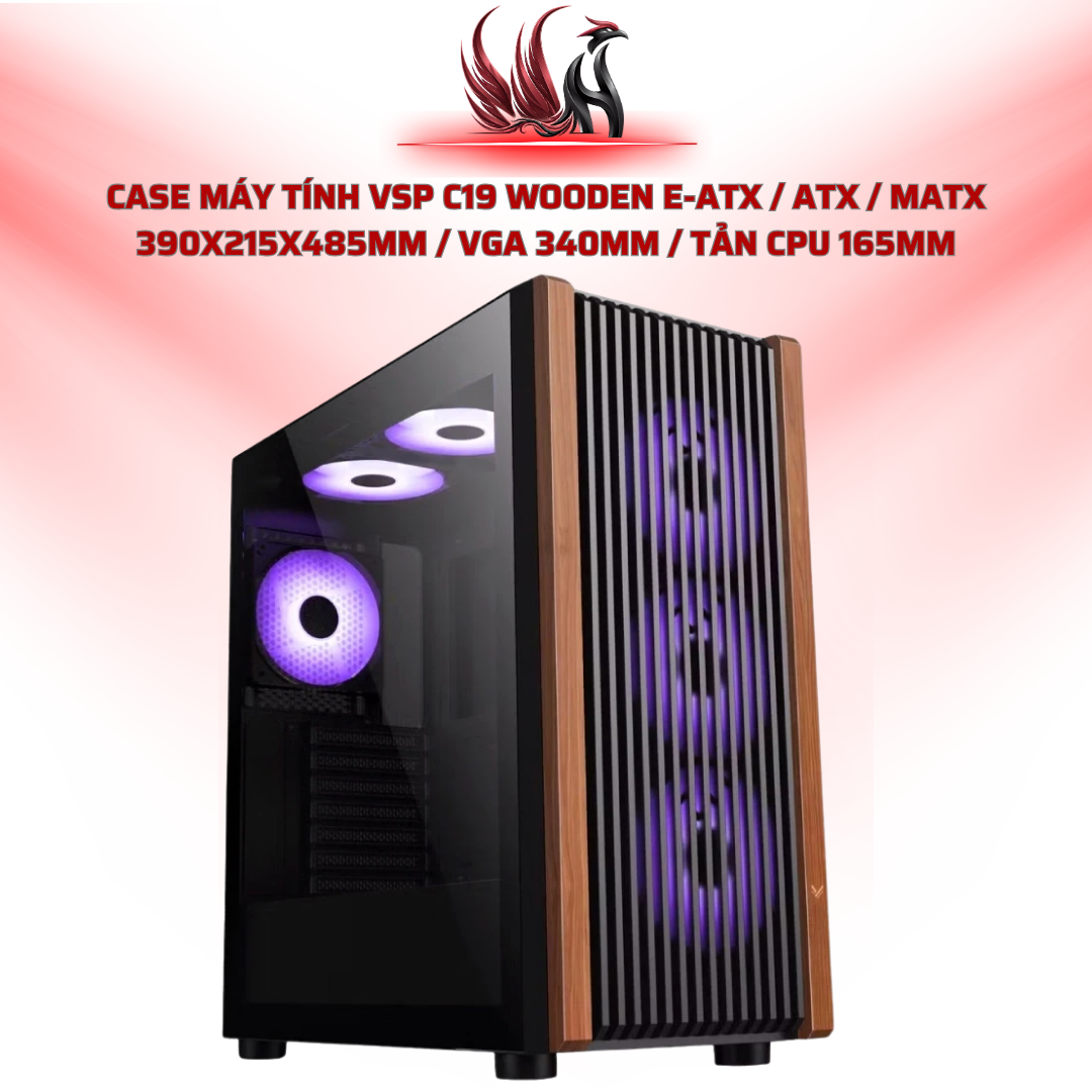 Case Máy Tính VSP C19 Wooden E-ATX / ATX / MATX 390x215x485mm / VGA 340mm / Tản CPU 165mm | HOCO STORE PC 