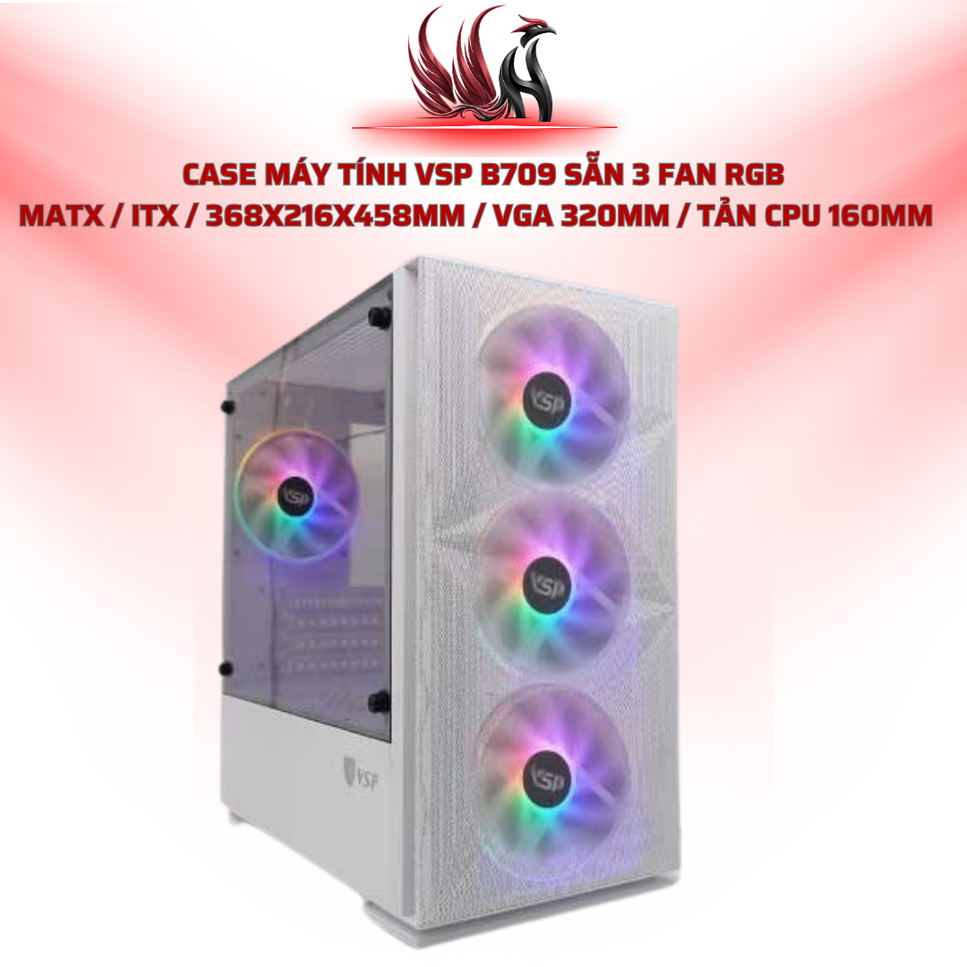 Case Máy Tính VSP B709 Sẵn 3 Fan RGB  MATX / ITX / 368x216x458mm / VGA 320mm / Tản CPU 160mm    | HOCO STORE PC