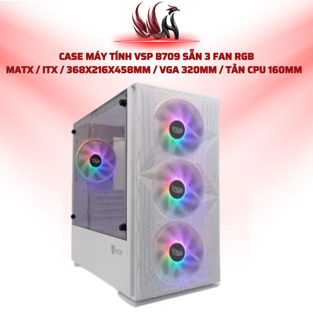 Case Máy Tính VSP B709 Sẵn 3 Fan RGB  MATX / ITX / 368x216x458mm / VGA 320mm / Tản CPU 160mm    | HOCO STORE PC