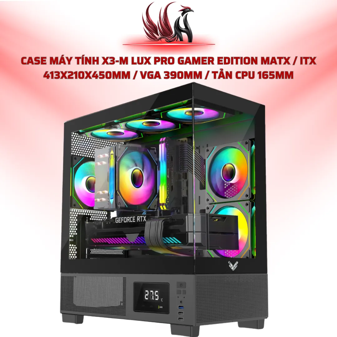 Case Máy Tính X3-M Lux Pro Gamer Edition MATX / ITX 413x210x450mm / VGA 390mm / Tản CPU 165mm | HOCO STORE PC