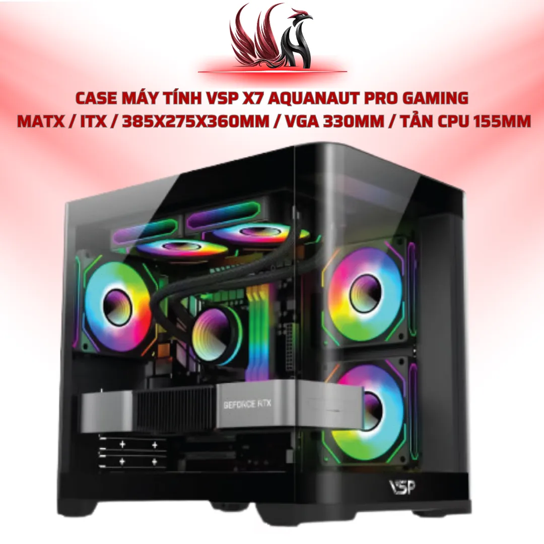 Case Máy Tính VSP X7 Aquanaut Pro Gaming  MATX / ITX / 385x275x360mm / VGA 330mm / Tản CPU 155mm | HOCO STORE PC