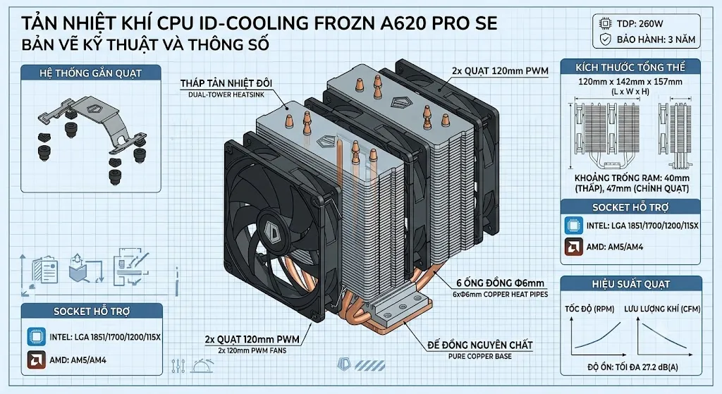 Tản Nhiệt Khí CPU ID-Cooling FROZN A620 PRO SE