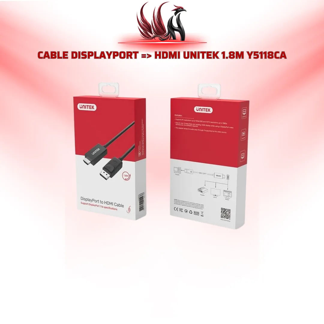 Cáp DisplayPort to HDMI UNITEK Y-5118CA 1.8M | HOCO STORE