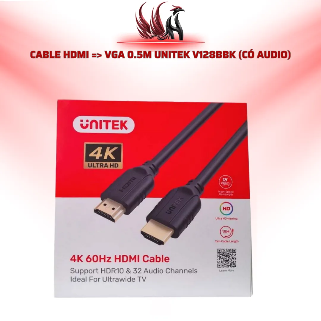 Cáp HDMI to VGA UNITEK V128BBK 0.5M Có Audio | HOCO STORE