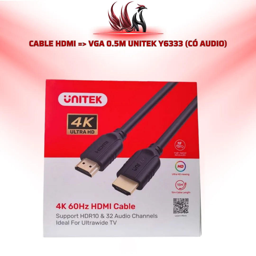 Cáp HDMI to VGA UNITEK Y6333 0.5M Có Audio | HOCO STORE