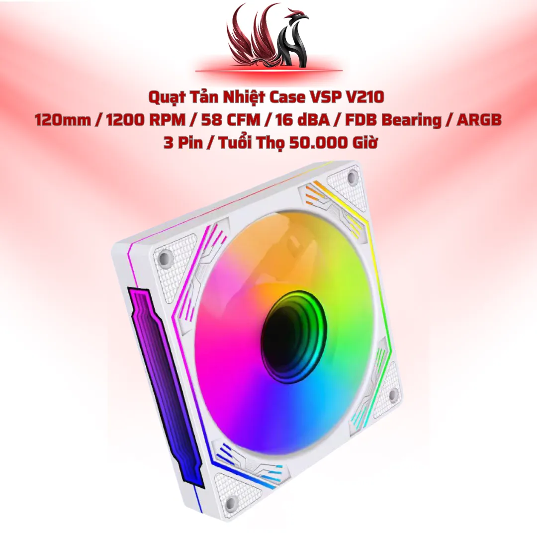 Quạt Tản Nhiệt Case VSP V210   120mm / 1200 RPM / 58 CFM / 16 dBA / FDB Bearing / ARGB   3 Pin / Tuổi Thọ 50.000 Giờ | HOCO STORE PC