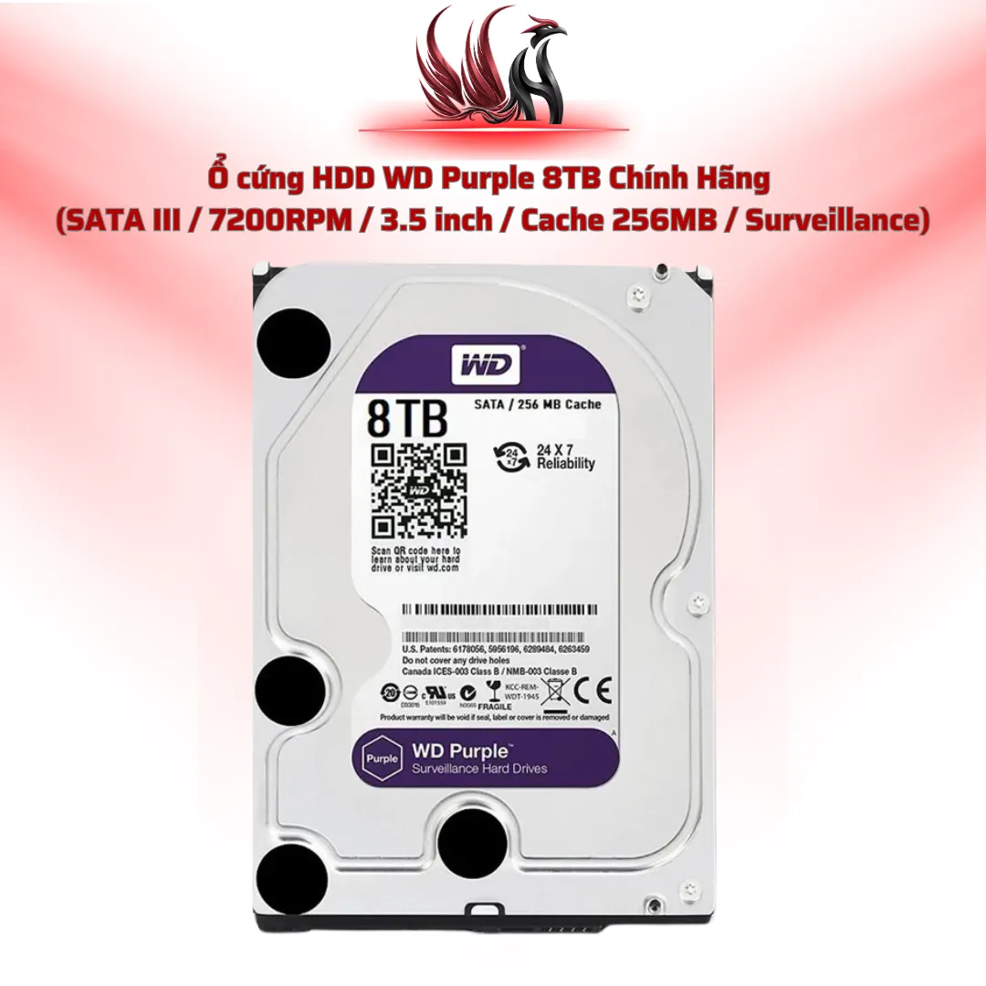 Ổ Cứng HDD WD Purple 8TB Chính Hãng – SATA III 3.5 inch Chuyên Camera Giám Sát 24/7| HOCO STORE PC