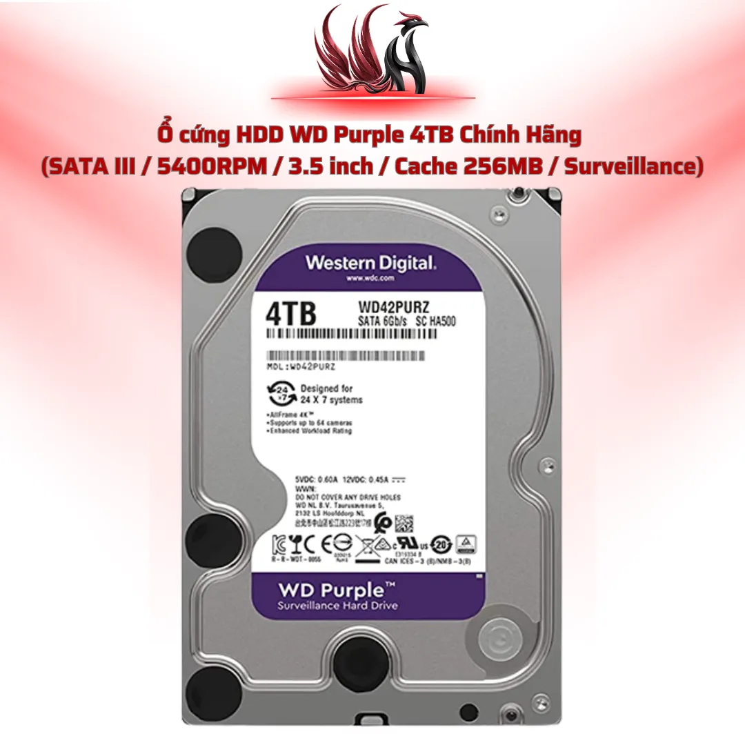 Ổ Cứng HDD WD Purple 4TB Chính Hãng – SATA III 3.5 inch Chuyên Camera Giám Sát 24/7 | HOCO STORE PC