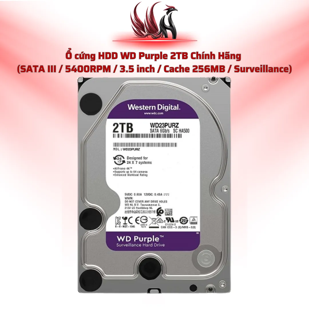 Ổ Cứng HDD WD Purple 2TB Chính Hãng – SATA III 3.5 inch Chuyên Camera Giám Sát 24/7 | HOCO STORE PC