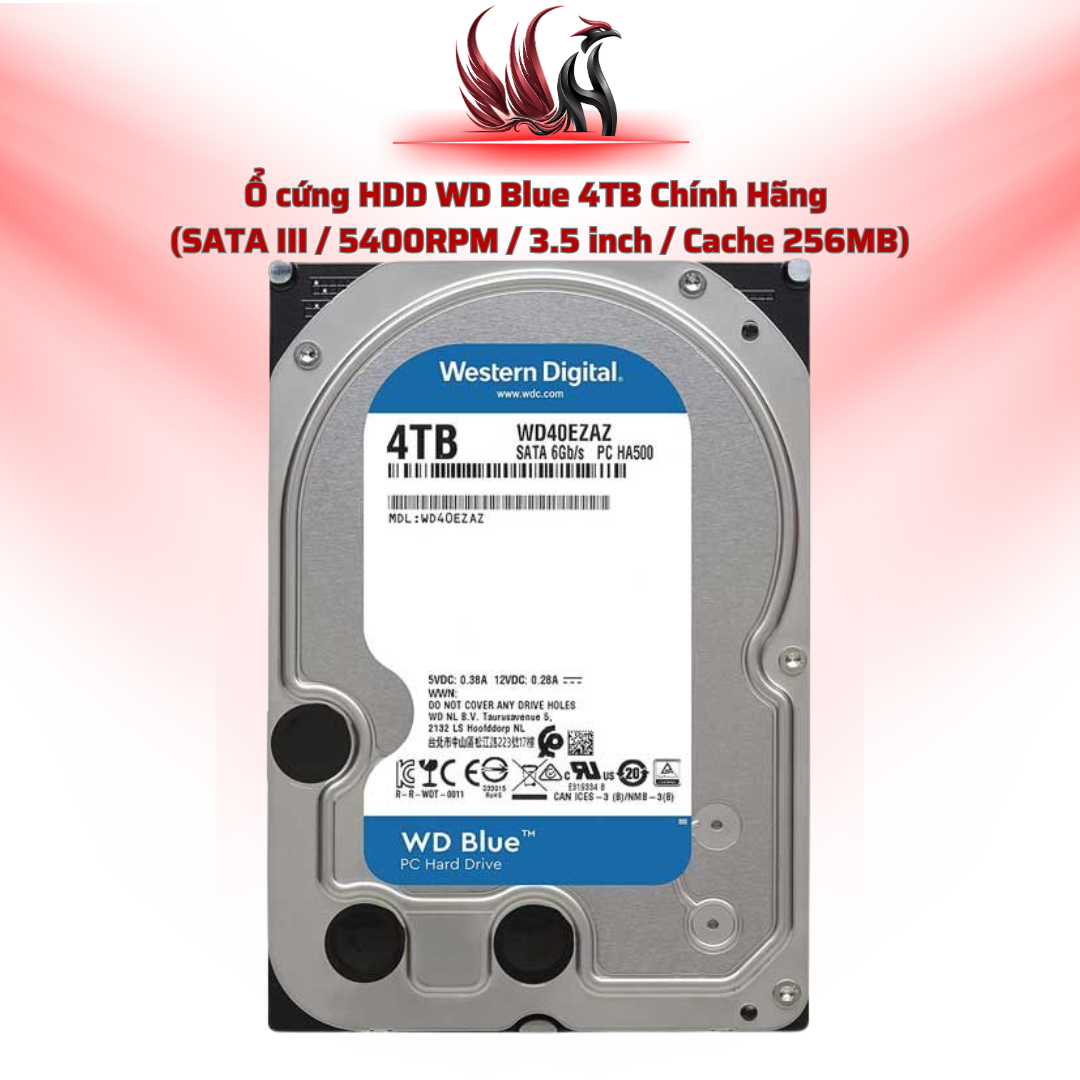 Ổ Cứng HDD Western Digital Blue 4TB Chính Hãng – SATA III 3.5 inch 5400RPM Cho PC Lưu Trữ | HOCO STORE PC