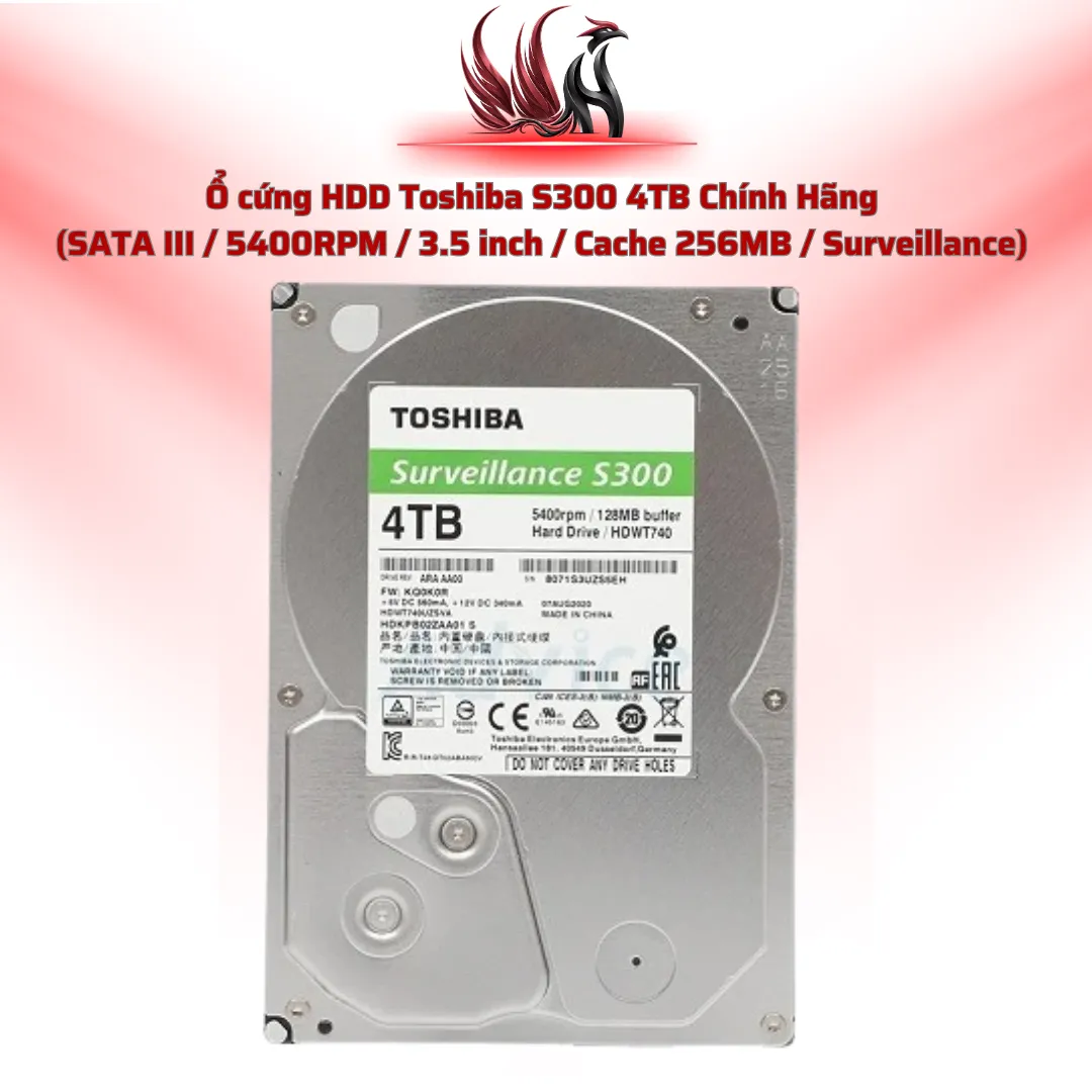 Ổ Cứng HDD Toshiba S300 4TB Chính Hãng – SATA III 3.5 inch Chuyên Camera Giám Sát 24/7 | HOCO STORE PC