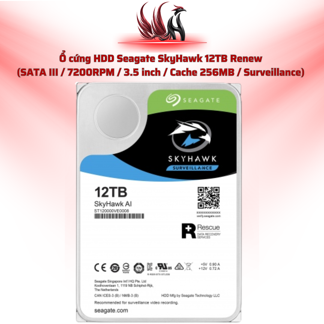 Ổ Cứng HDD Seagate SkyHawk 12TB Renew – SATA III 3.5 inch Chuyên Camera Giám Sát 24/7 | HOCO STORE PC