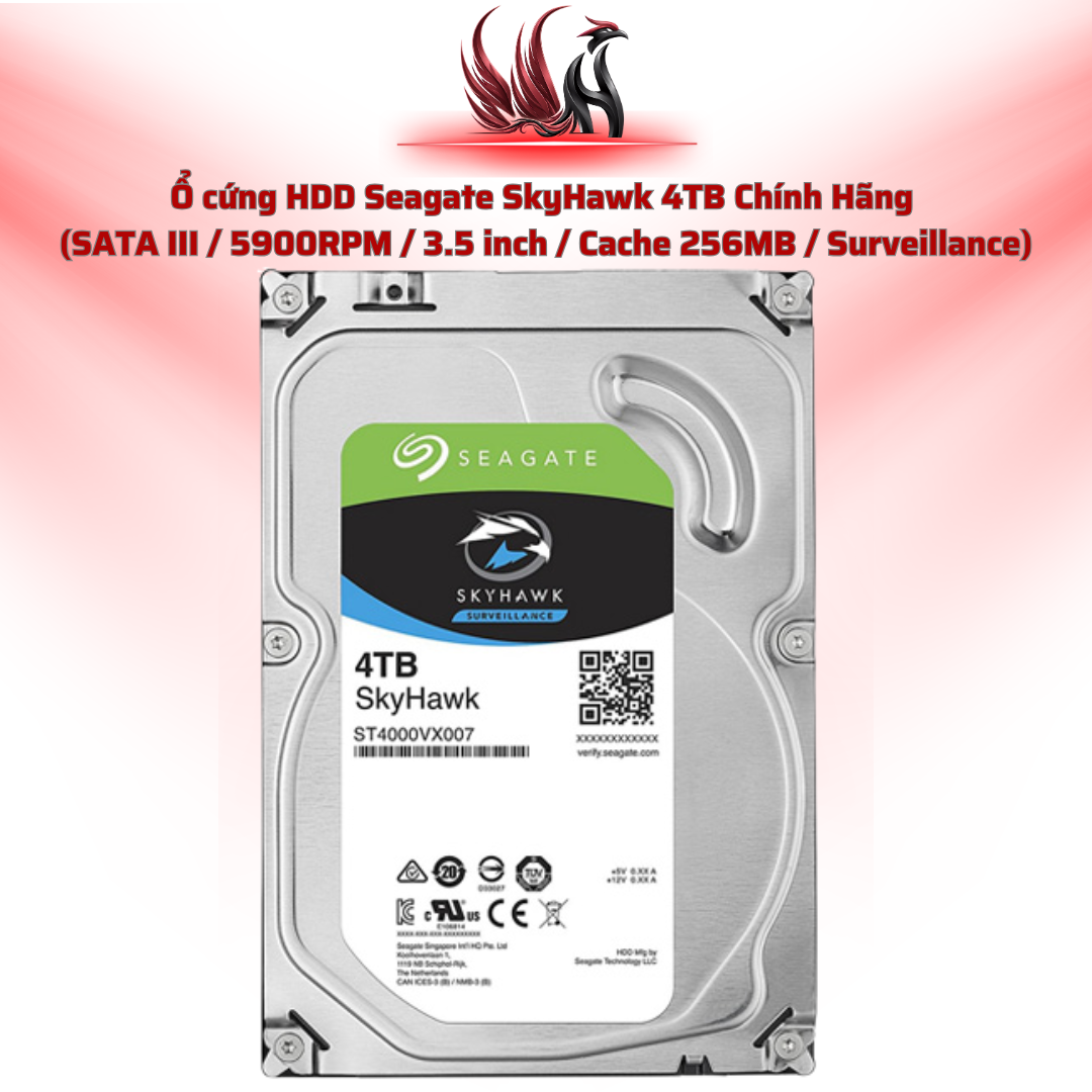 Ổ Cứng HDD Seagate SkyHawk 4TB Chính Hãng – SATA III 3.5 inch Chuyên Camera 24/7 | HOCO STORE PC