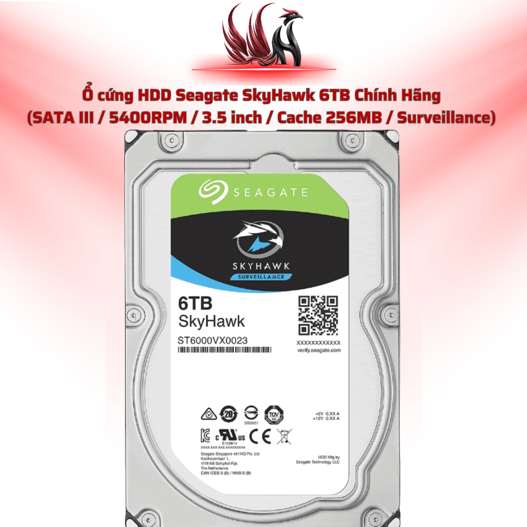 Ổ Cứng HDD Seagate SkyHawk 6TB Chính Hãng – SATA III 3.5 inch Chuyên Camera Giám Sát 24/7 | HOCO STORE PC