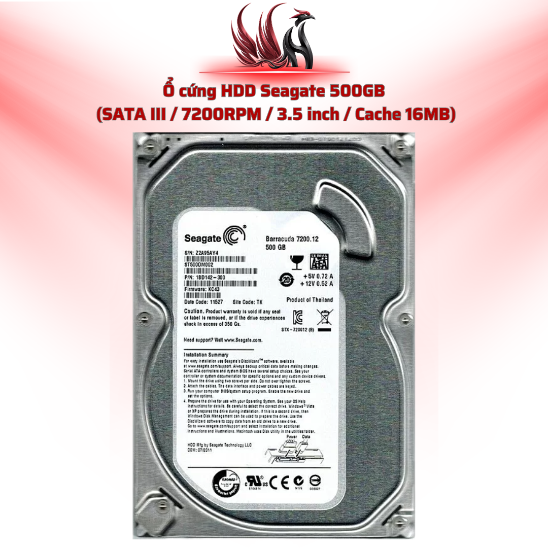 Ổ Cứng HDD Seagate 500GB SATA III 7200RPM 3.5 inch – Lưu Trữ Ổn Định Cho PC | HOCO STORE PC
