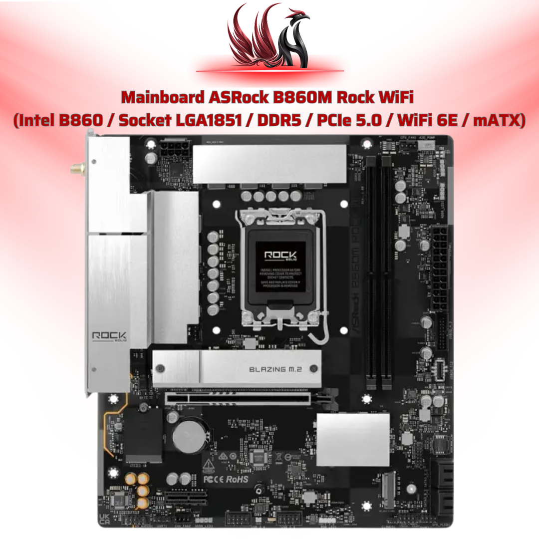 Mainboard ASRock B860M Rock WiFi Intel B860 LGA 1851 DDR5 Micro-ATX – Bo Mạch Chủ Gaming Core Ultra WiFi 6E | HOCO STORE PC