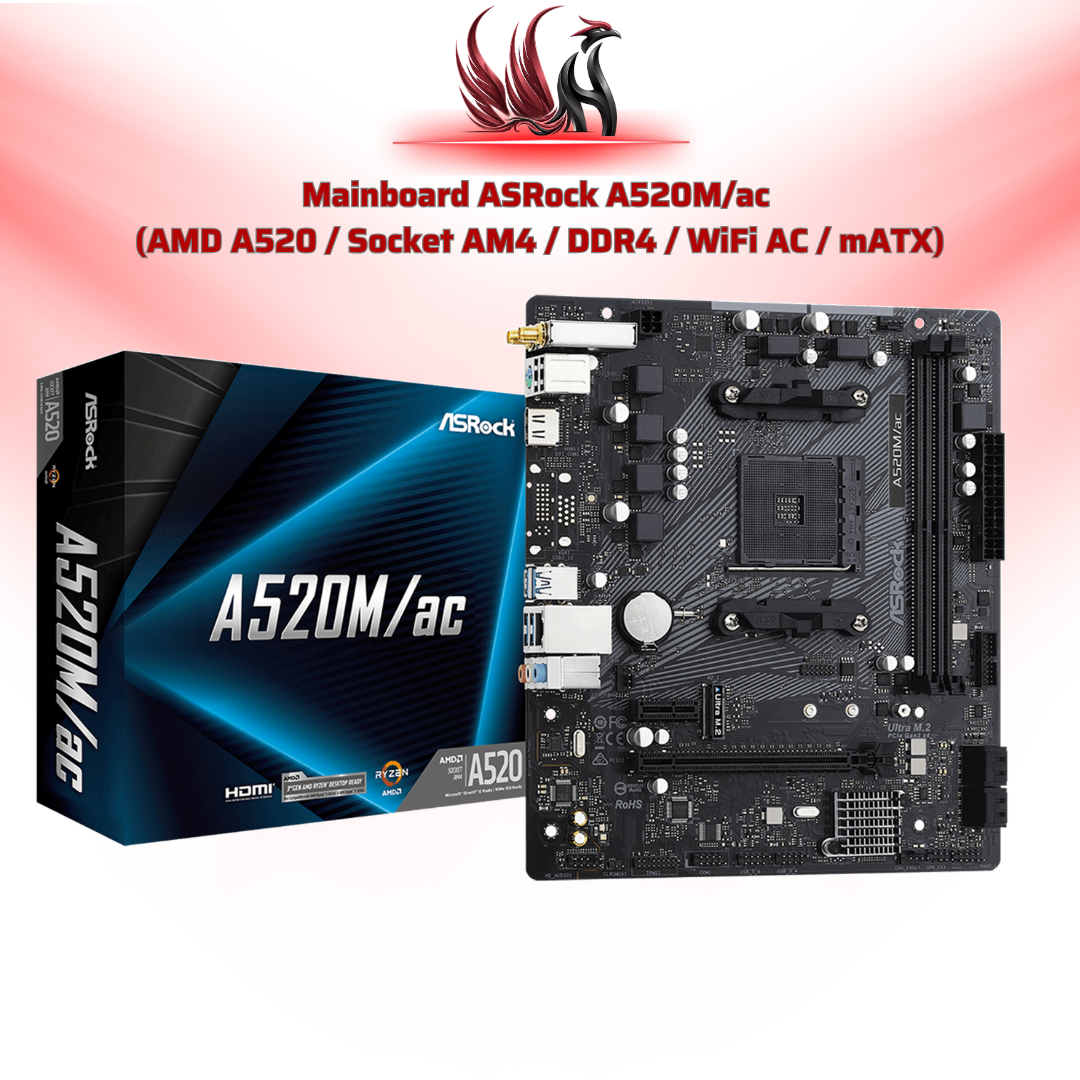 Mainboard ASRock A520M/ac – Bo Mạch Chủ AMD AM4 A520 Có WiFi Cho PC Gaming Giá Tốt | HOCO STORE PC