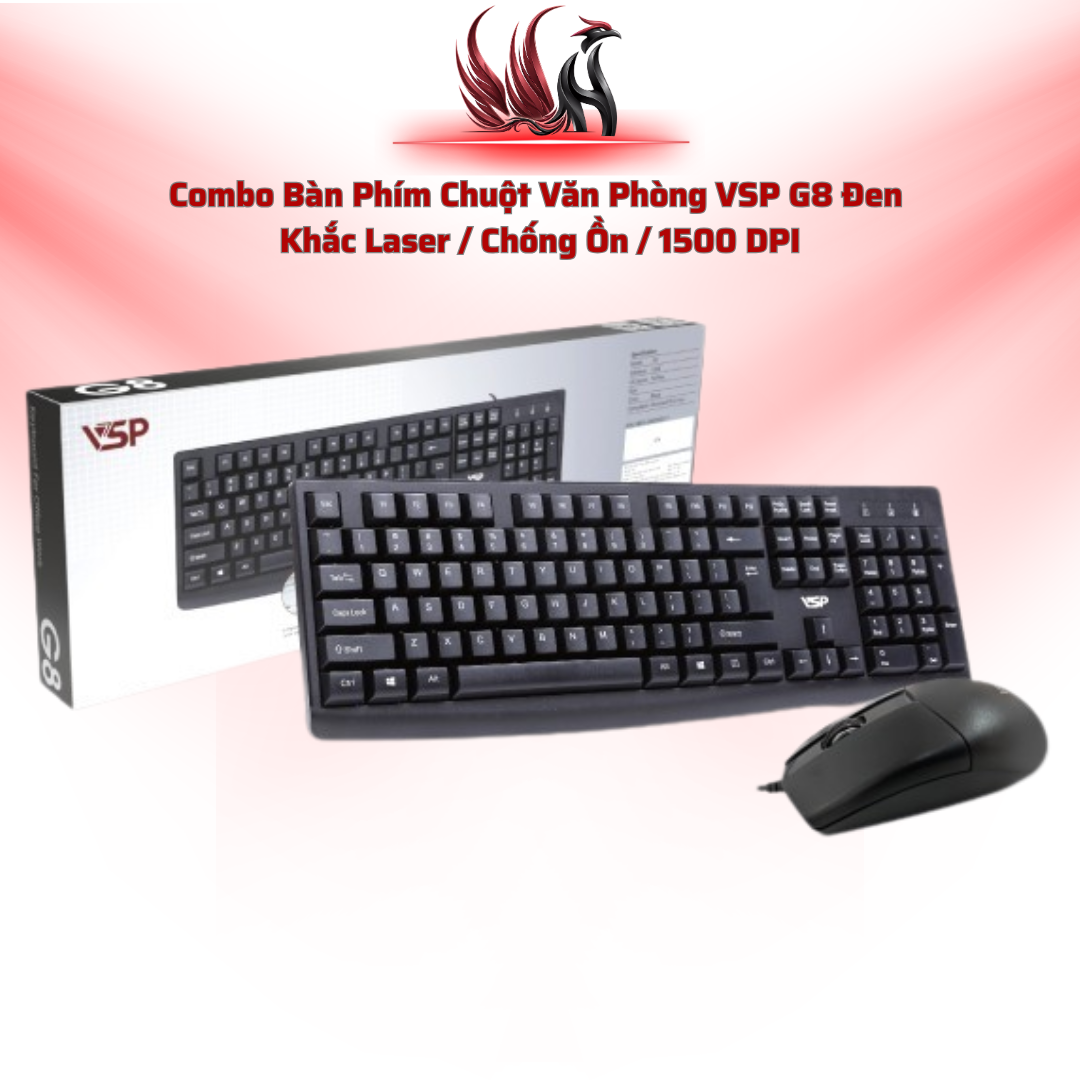 Combo Bàn Phím Chuột Văn Phòng VSP G8 Đen  Khắc Laser / Chống Ồn / 1500 DPI | HOCO STORE PC