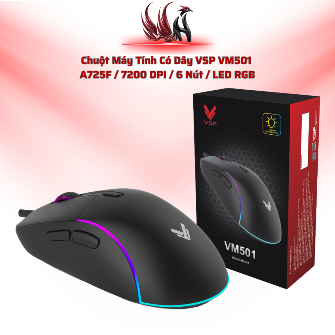 Chuột Máy Tính Có Dây VSP VM501  A725F / 7200 DPI / 6 Nút / LED RGB | HOCO STORE PC