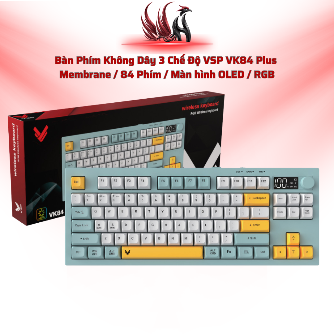 Bàn Phím Không Dây 3 Chế Độ VSP VK84 Plus  Membrane / 84 Phím / Màn hình OLED / RGB  | HOCO STORE PC