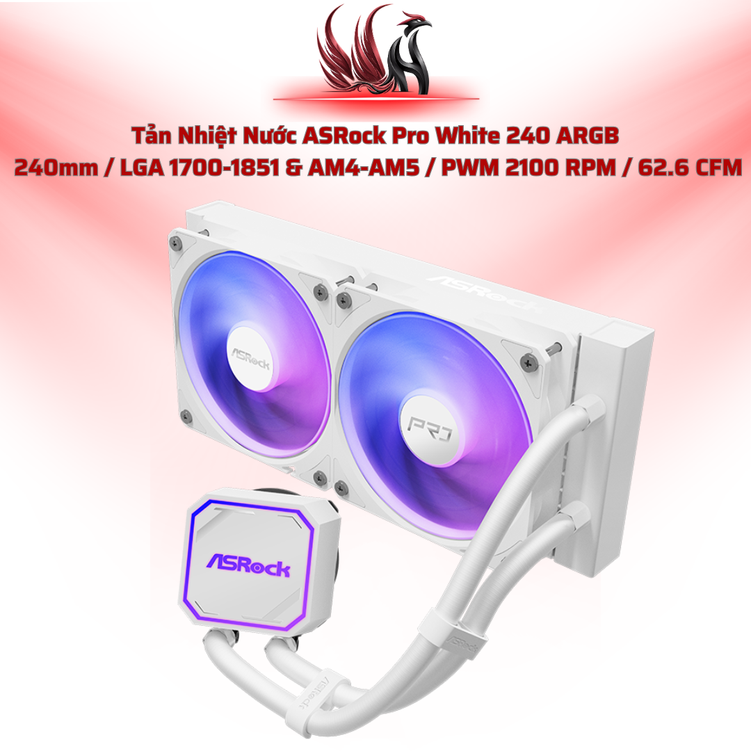 Tản Nhiệt Nước ASRock Pro White 240 ARGB – AIO 240mm Màu Trắng Cho Gaming PC | HOCO STORE PC