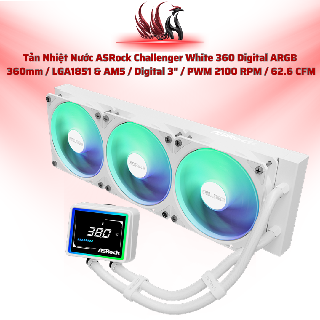 Tản Nhiệt Nước ASRock Challenger 360 Digital ARGB – AIO 360mm Màn Hình Digital Cao Cấp | HOCO STORE PC