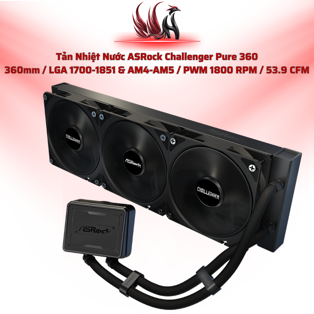 Tản Nhiệt Nước ASRock Challenger Pure 360 ARGB – AIO 360mm Hiệu Năng Cao Cho Gaming PC | HOCO STORE PC